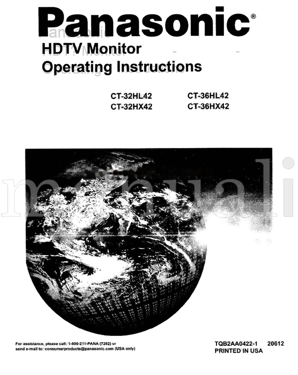 Panasonic CT-32HL42 CTm32HX42 CT-36HL42 CT-36HX42 I-800-21 (61 pages) TV Operating Manual