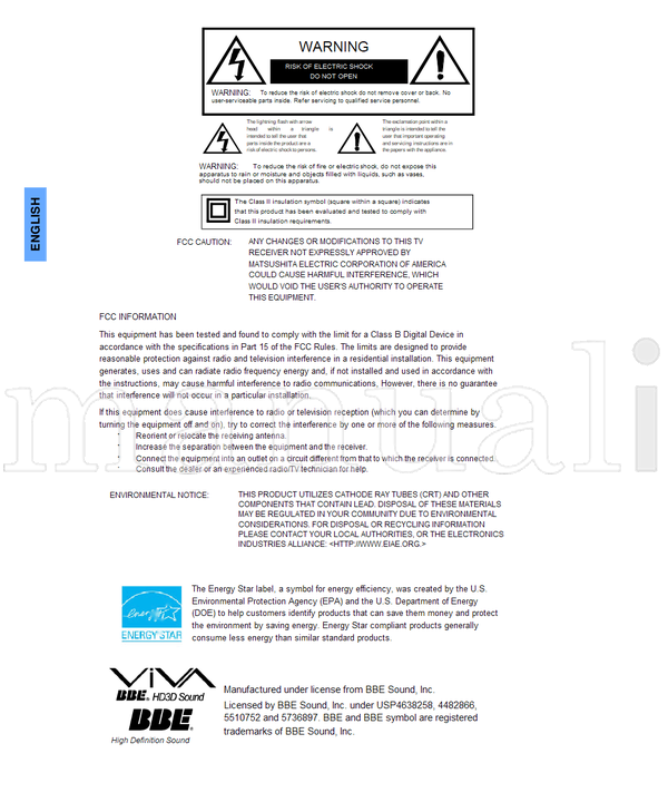 Panasonic CT-32HL43 CT-36HL43 CT-32HC43 CT-32HXC43 CT-36HC43 (97 pages) TV Operating Manual