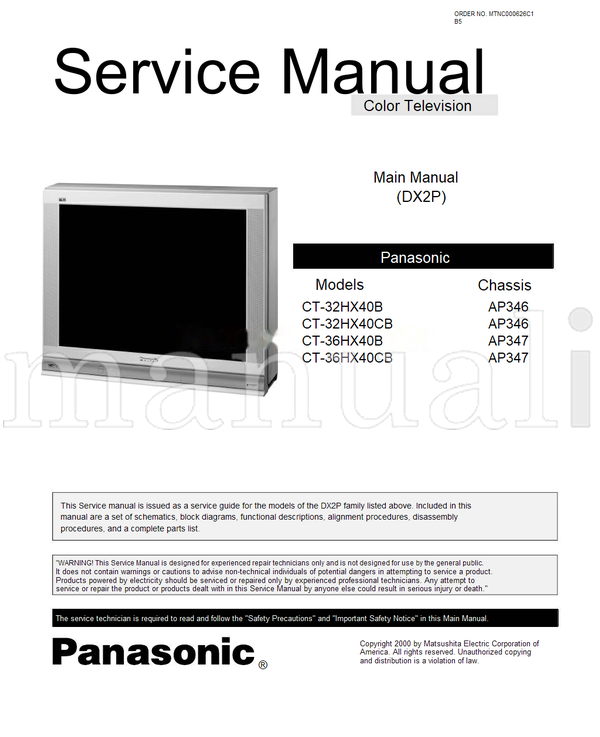 Panasonic CT-32HX40B CT-32HX40CB CT-36HX40B CT-36HX40CB MTNC000626C1 (76 pages) TV Service Manual