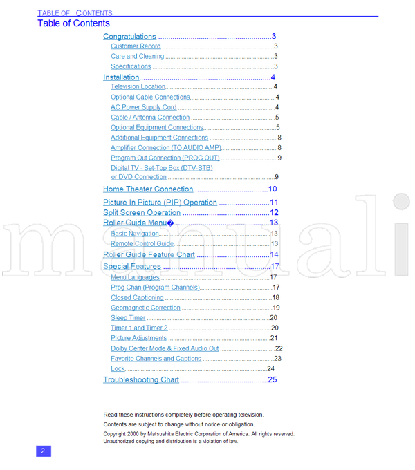 Panasonic CT-32HX40 CT-36HX40 TQB2AA0337-1 00619 (54 pages) TV Operating Manual