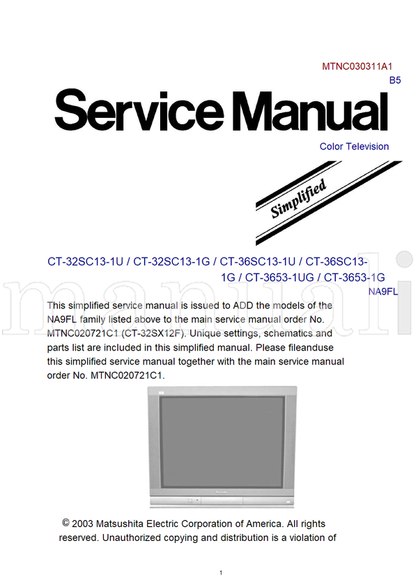 Panasonic MTNC030311A1 CT-32SC13-1U CT-32SC13-1G CT-36SC13-1U (88 pages) TV Service Manual