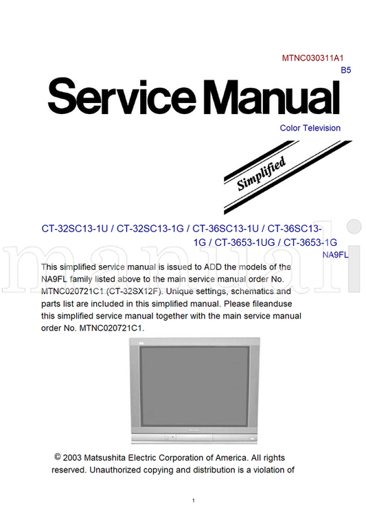 Panasonic MTNC030311A1 CT-32SC13-1U CT-32SC13-1G CT-36SC13-1U (88 pages) TV Service Manual