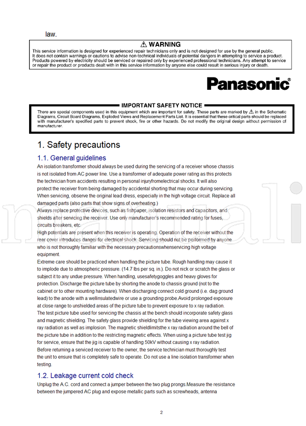 Panasonic MTNC030311A1 CT-32SC13-1U CT-32SC13-1G CT-36SC13-1U (88 pages) TV Service Manual