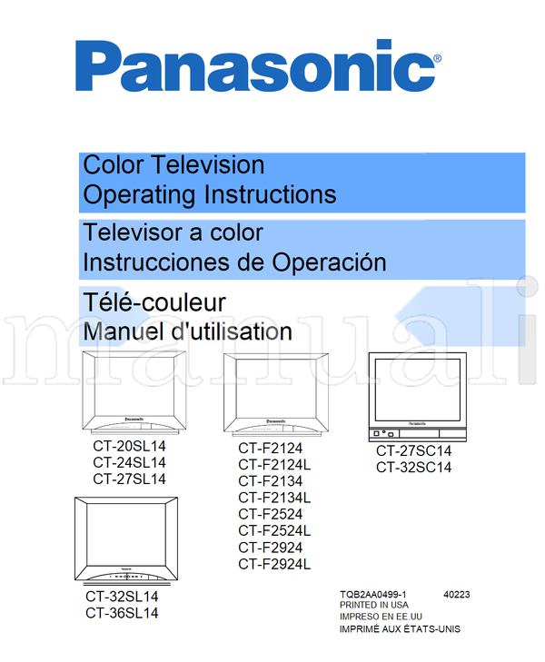 Panasonic CT-20SL14 CT-24SL14 CT-27SL14 CT-32SL14 CT-36SL14 CT-F2124 (80 pages) TV Operating Manual