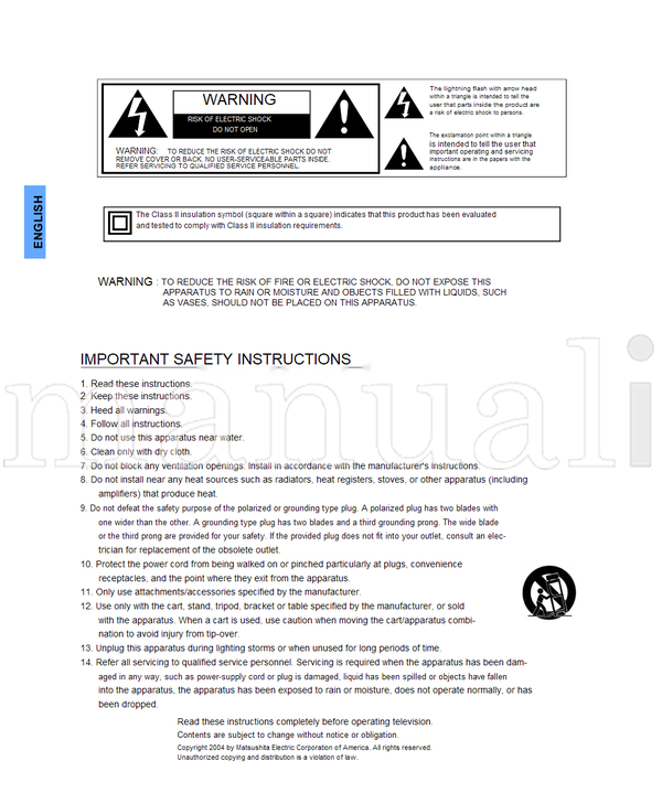 Panasonic CT-20SL14 CT-24SL14 CT-27SL14 CT-32SL14 CT-36SL14 CT-F2124 (80 pages) TV Operating Manual