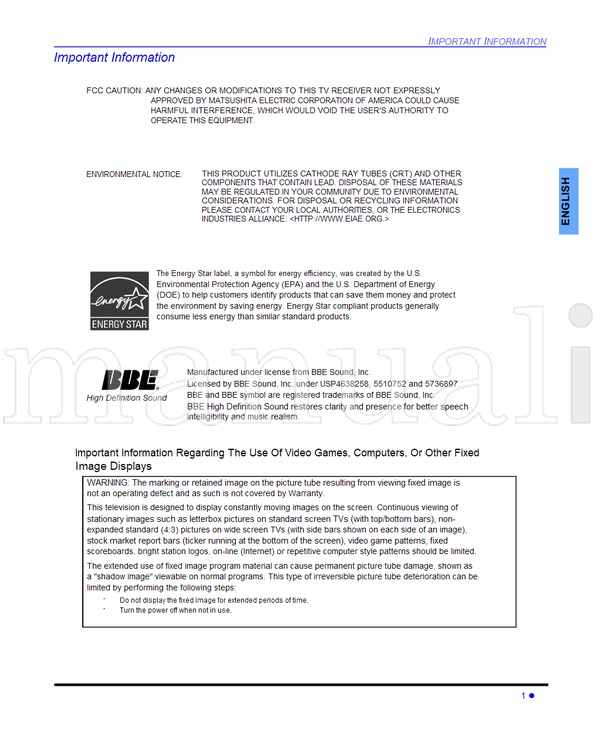 Panasonic CT-20SL14 CT-24SL14 CT-27SL14 CT-32SL14 CT-36SL14 CT-F2124 (80 pages) TV Operating Manual