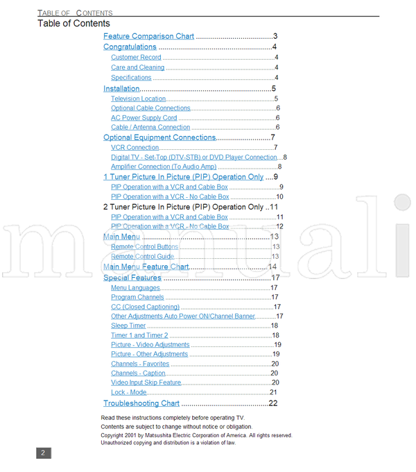 Panasonic CT-27D11 CT-27D11U CT-27D21 CT-27D21U CT-27D31 CT-27D31U (50 pages) TV Operating Manual