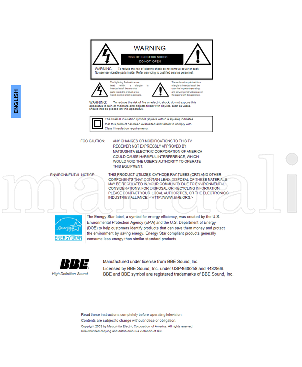 Panasonic CT-32SL13 CT-36SL13 CT-32SC13 CT-36SC13 CT-3653 TQB2AA0486 (81 pages) TV Operating Manual