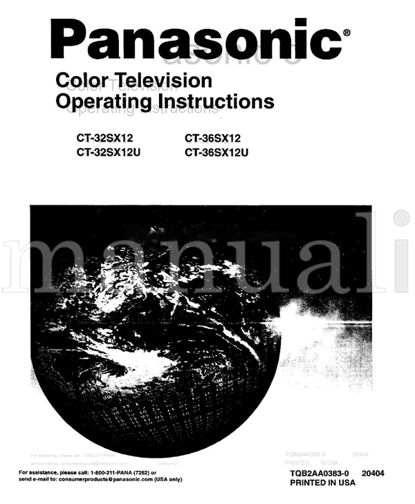 Panasonic CT-32SX12 CT-32SX12U CT-36SX12 1-800-211-PANA TQB2AA0383-0 (36 pages) TV Operating Manual