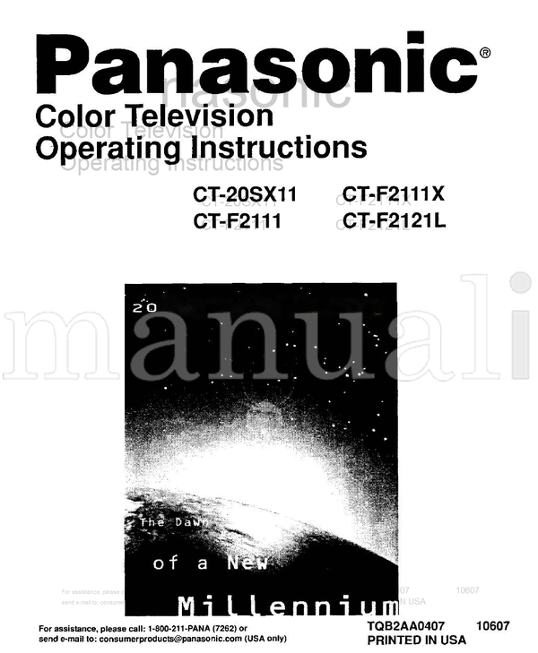Panasonic CT-20SX11 CT-F2111 CT-F2111X CT-F2121L 1-800-211-PANA (19 pages) TV Operating Manual