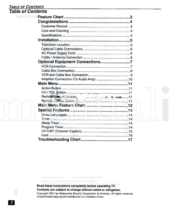 Panasonic CT-20SX11 CT-F2111 CT-F2111X CT-F2121L 1-800-211-PANA (19 pages) TV Operating Manual