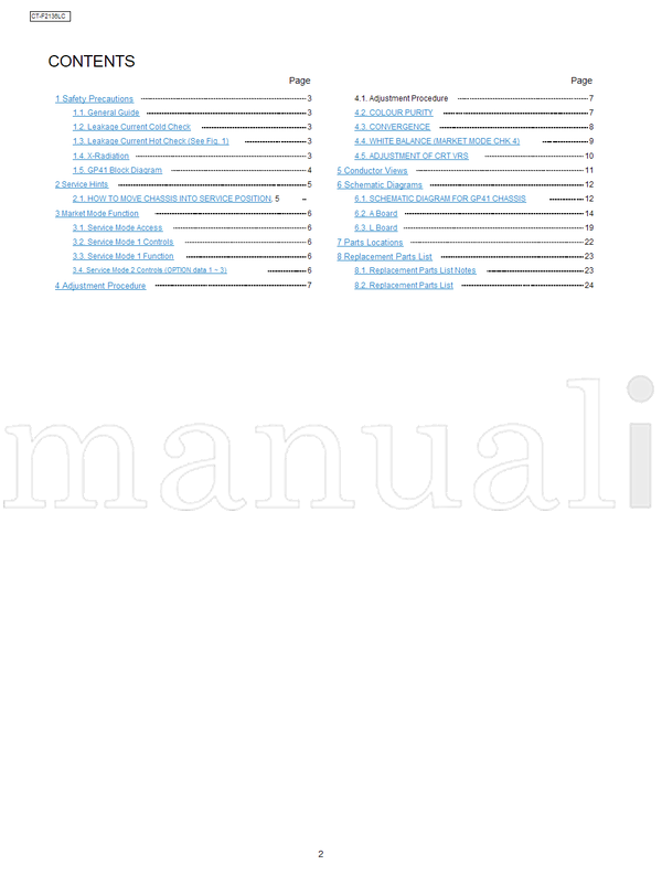 Panasonic 110-220 CT-F2136LC MTV0601437CE A51LYZ295X (28 pages) TV Service Manual