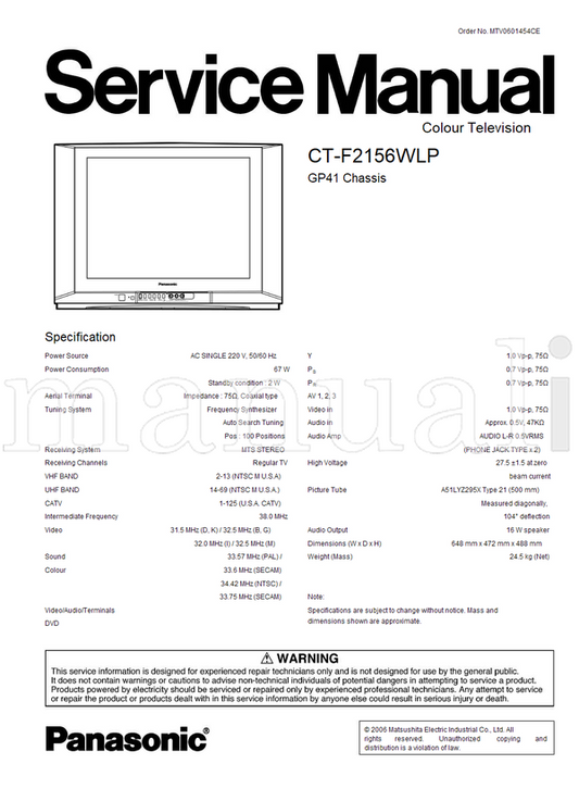 Panasonic CT-F2156WLP MTV0601454CE A51LYZ295X (31 pages) TV Service Manual