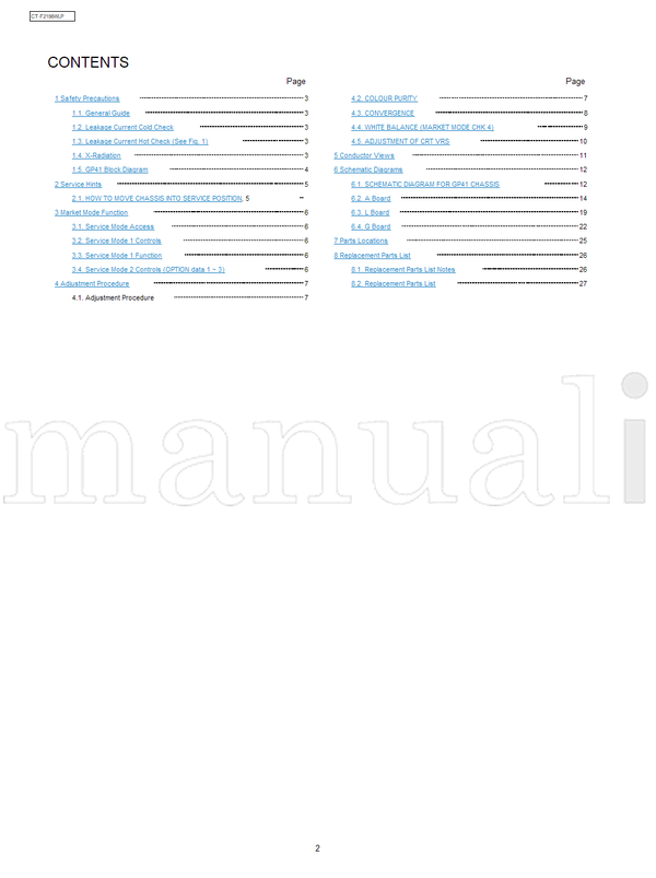 Panasonic CT-F2156WLP MTV0601454CE A51LYZ295X (31 pages) TV Service Manual