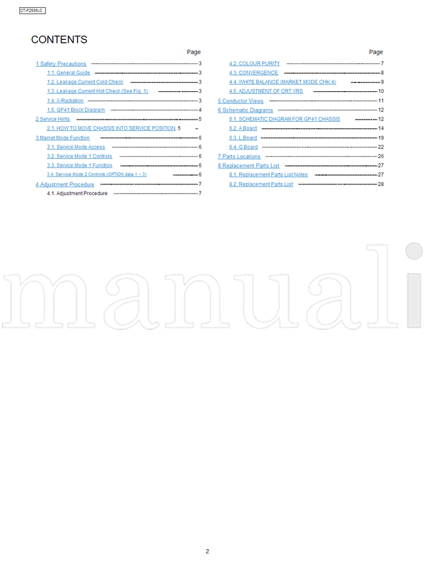 Panasonic 110-120 CT-F2936LC MTV0601435CE A68LZU185X-E (32 pages) TV Service Manual