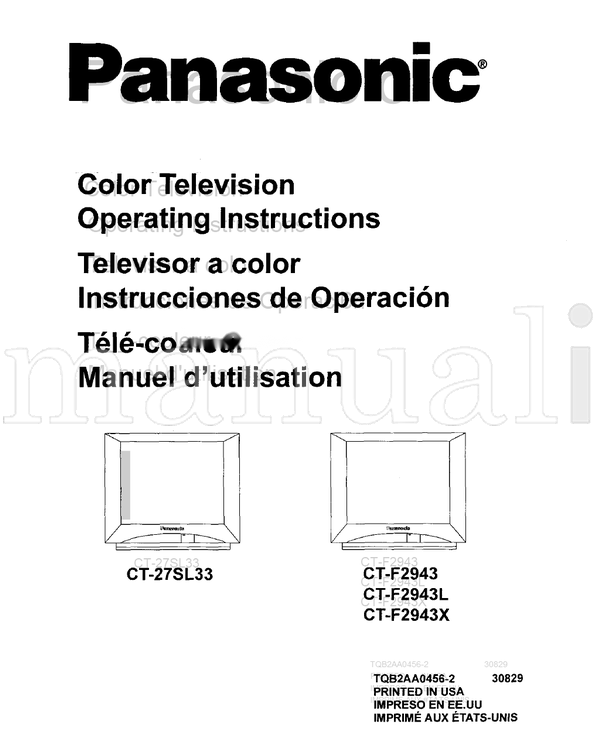 Panasonic CT-27SL33 CT-F2943 CT-F2943L CT-F2943X 80 pages TV Operating Manual