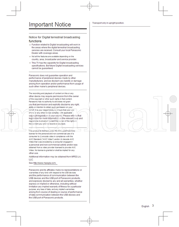 Panasonic M0515-0 CX600H TQB4GC1331 (20 pages) TV Operating Manual