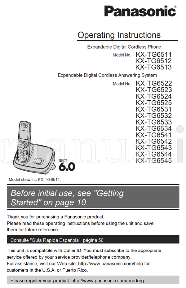 Panasonic shown KX-TG6511. KX-TG6511 KX-TG6512 KX-TG6513 KX-TG6522 (64 pages) TV Operating Manual