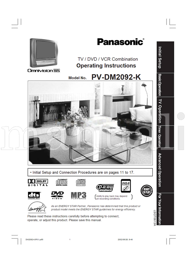 Panasonic PV-DM2092-K (72 pages) TV Operating Manual