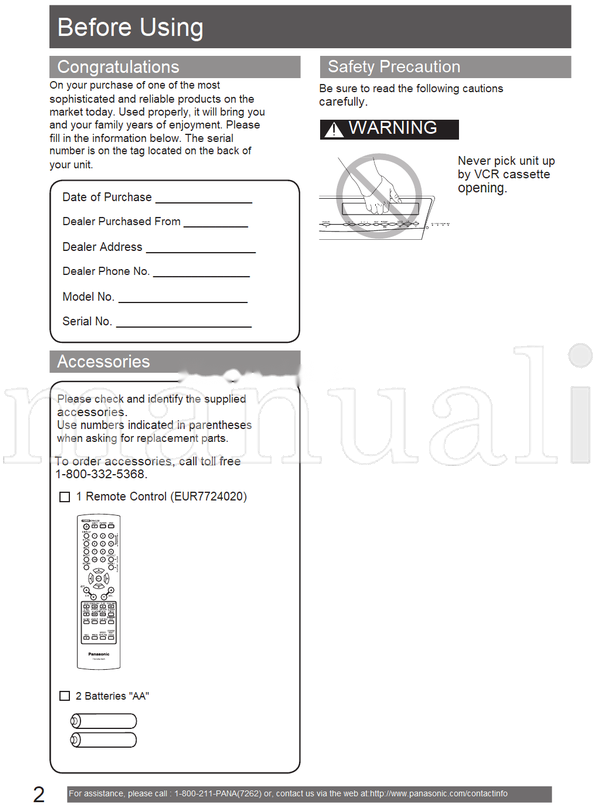 Panasonic PV-DM2794 (84 pages) TV Operating Manual