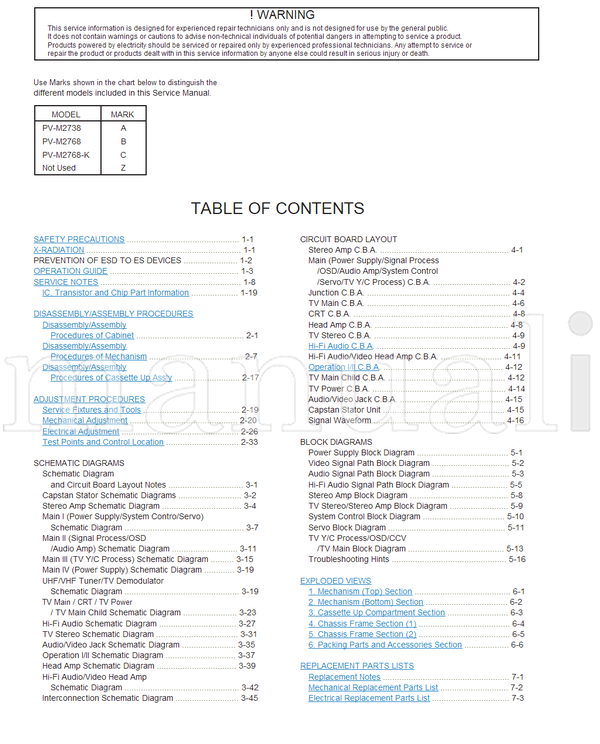 Panasonic PV-M2738 PV-M2768 PV-M2768-K MKS9803M326 (151 pages) TV Service Manual