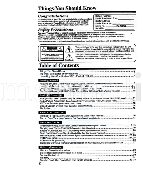 Panasonic PV-M2768 VQTS3441 (32 pages) TV Operating Manual