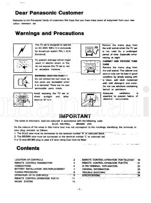 Panasonic TX-28A1 TX-24A1 TQB8E0470-2 (27 pages) TV Operating Manual
