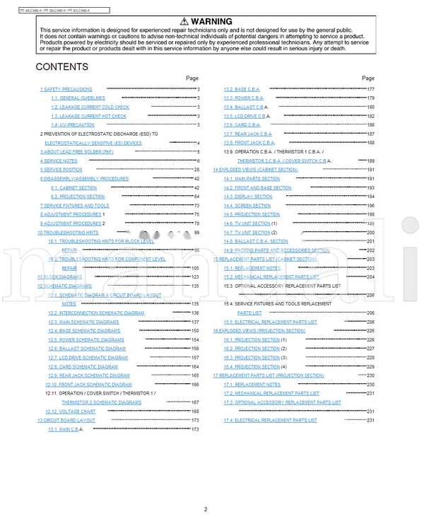 Panasonic PT-44LCX65-K PT-52LCX65-K PT-61LCX65-K MKE0505852C1 (236 pages) TV Service Manual
