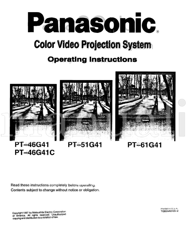 Panasonic PT-46G41 PT-46G41C PT-51G41 PT-61G41 TQB2AA0105-2 (28 pages) TV Operating Manual