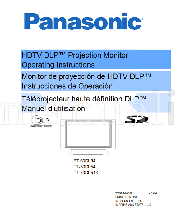 Panasonic PT-60DL54 PT-50DL54 PT-50DL54X TQB2AA0509 40514 (112 pages) TV Operating Manual
