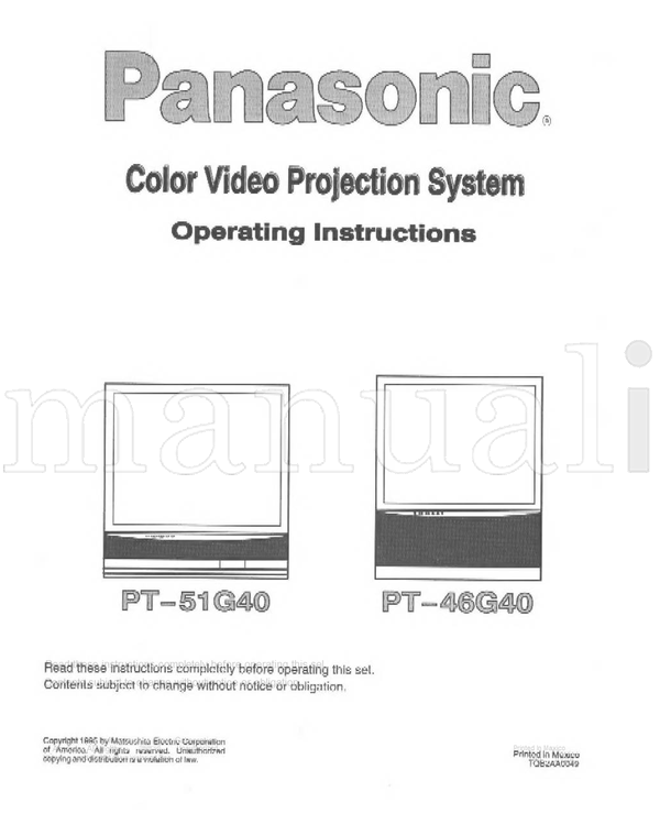 Panasonic PT51G40 (44 pages) TV Operating Manual