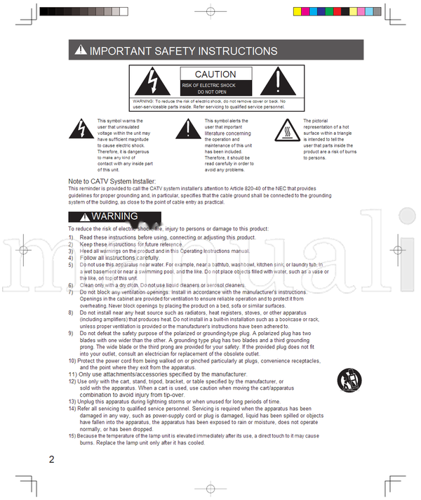 Panasonic PT-44LCX65-K PT-52LCX65-K PT-61LCX65-K LSQT0961 (160 pages) TV Operating Manual