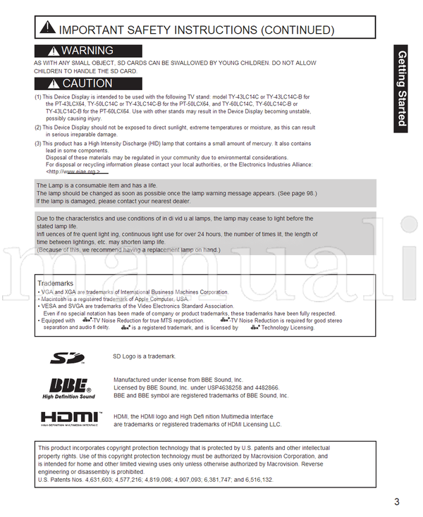 Panasonic PT-43LCX64 PT-50LCX64 PT-60LCX64 LSQT1031 (112 pages) TV Operating Manual