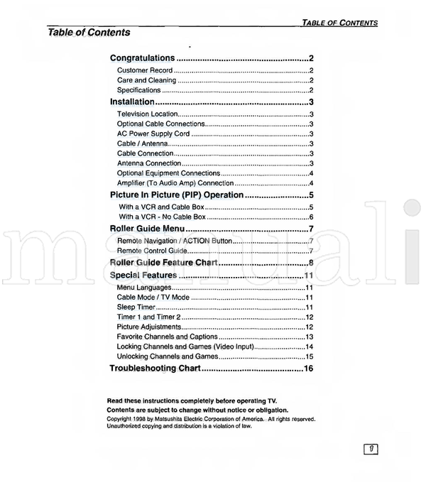 Panasonic CT-27SF25 TQB2AA0274 (36 pages) TV Operating Manual
