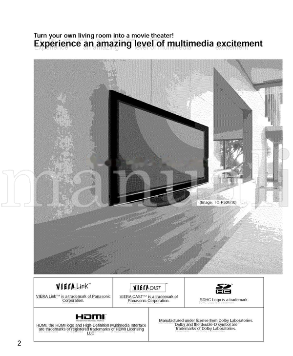 Panasonic P42G10 TC-P46G10 TC-P50G10 TC-P54G10 TQB2AA0808-1 (134 pages) TV Operating Manual