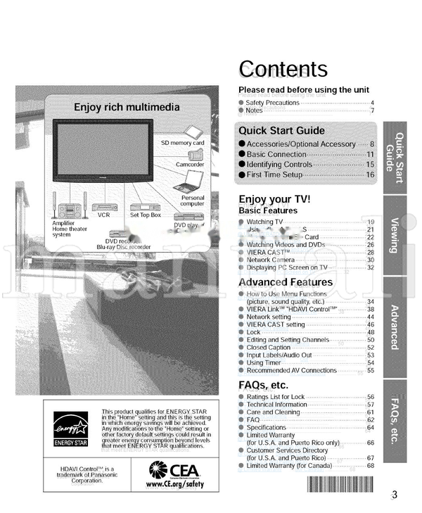 Panasonic P42G10 TC-P46G10 TC-P50G10 TC-P54G10 TQB2AA0808-1 (134 pages) TV Operating Manual