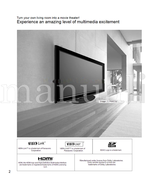 Panasonic TC-P42G10 TC-P46G10 TC-P50G10 TC-P54G10 TQB2AA0808-1 (146 pages) TV Operating Manual