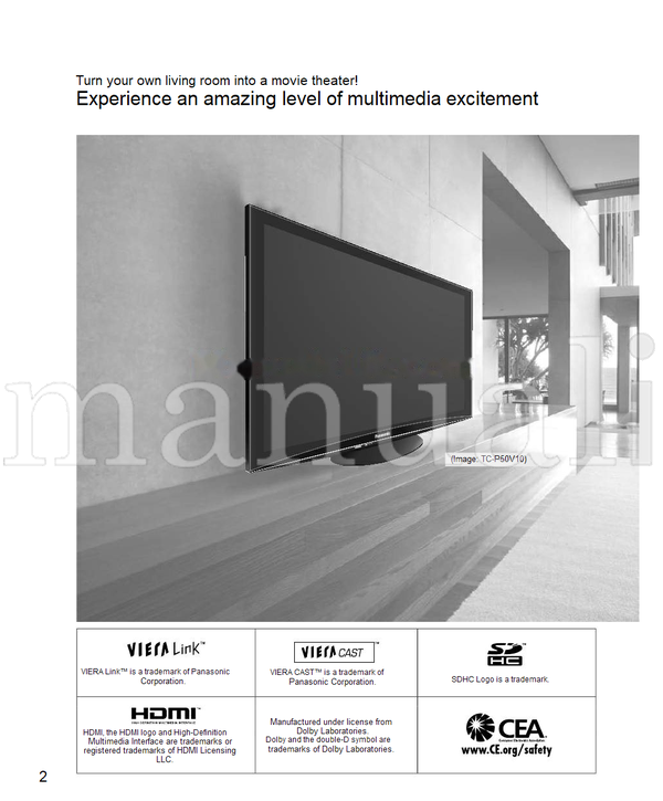 Panasonic TC-P50V10 TC-P54V10 TQB2AA0822-1 (68 pages) TV Operating Manual