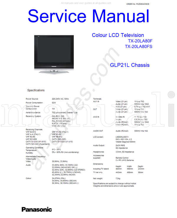 Panasonic 220-240V PAL-525 E2-E12 R6-R12 E21-E69 CAS1-S10 CAS11-S20 (28 pages) TV Service Manual