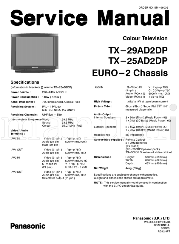 Panasonic TX-25AD2DP TX-29AD2DP (49 pages) TV Service Manual