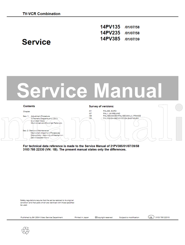 Philips 21PV385 22330 14PV135 14PV235 14PV385 22310 (87 pages) TV Service Manual