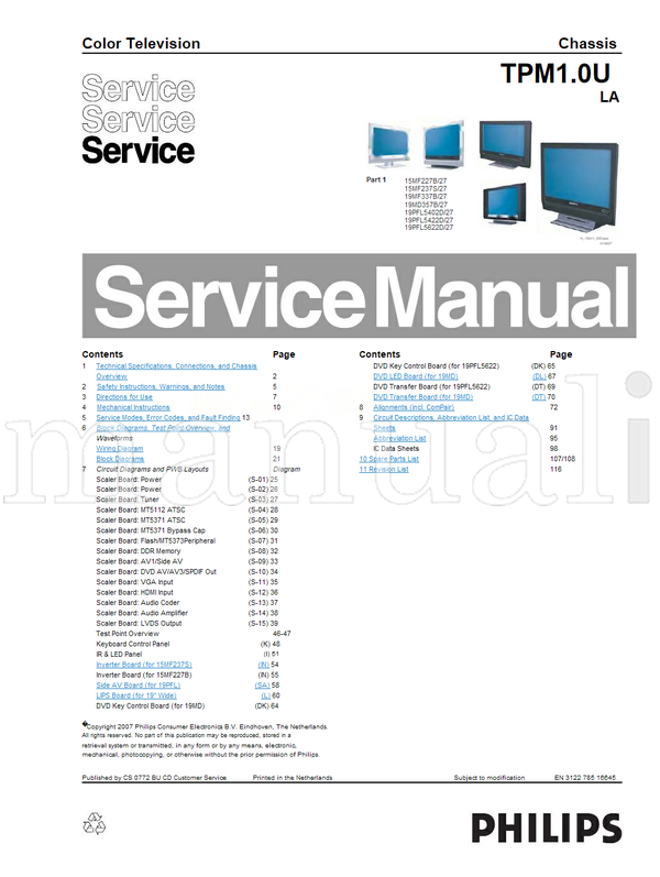 Philips MT5112 MT5371 MT5373Peripheral 15MF227B 15MF237S 19MF337B (100 pages) TV Service Manual