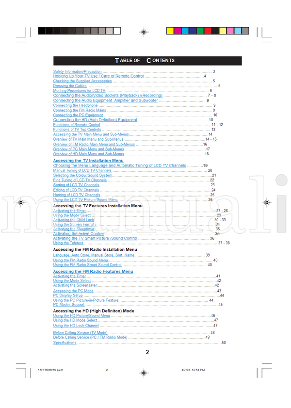 Philips 15PF9936 (51 pages) TV Operating Manual