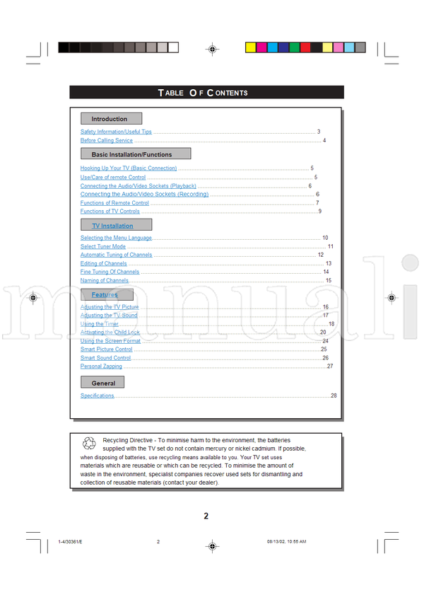 Philips 15PT1320 30361 (29 pages) TV Operating Manual