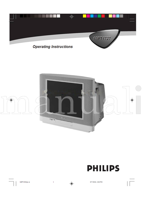 Philips 15PT1727 (24 pages) TV Operating Manual