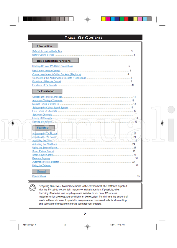 Philips 15PT2302 (35 pages) TV Operating Manual