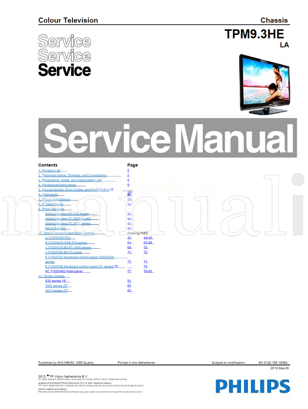 Philips 715G5309 715G5430 715G5230 715G5596 715G5252 715G5709 (83 pages) TV Service Manual
