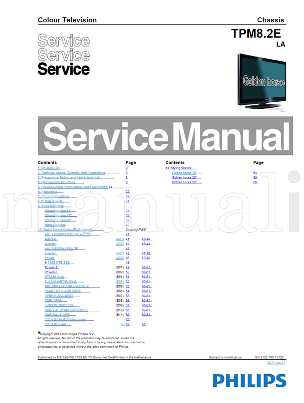 Philips 715G4899 715G5043 715G4796 Power-1 Power-2 MT5366 HDMI1 (66 pages) TV Service Manual