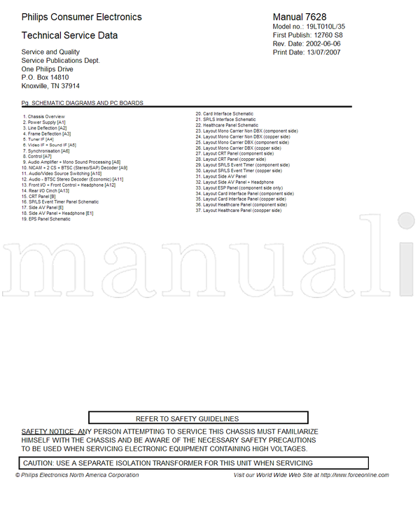 Philips 14810 37914 19LT010L 12760 (67 pages) TV Service Manual