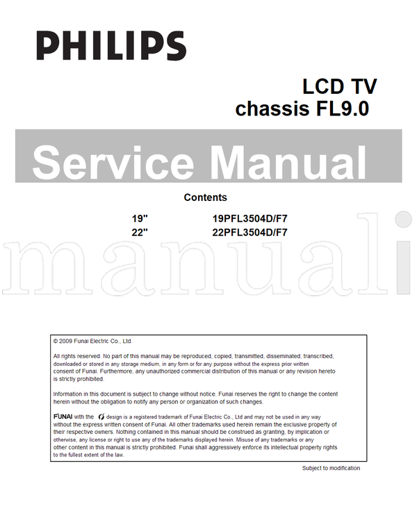Philips 19PFL3504D 22PFL3504D (89 pages) TV Service Manual